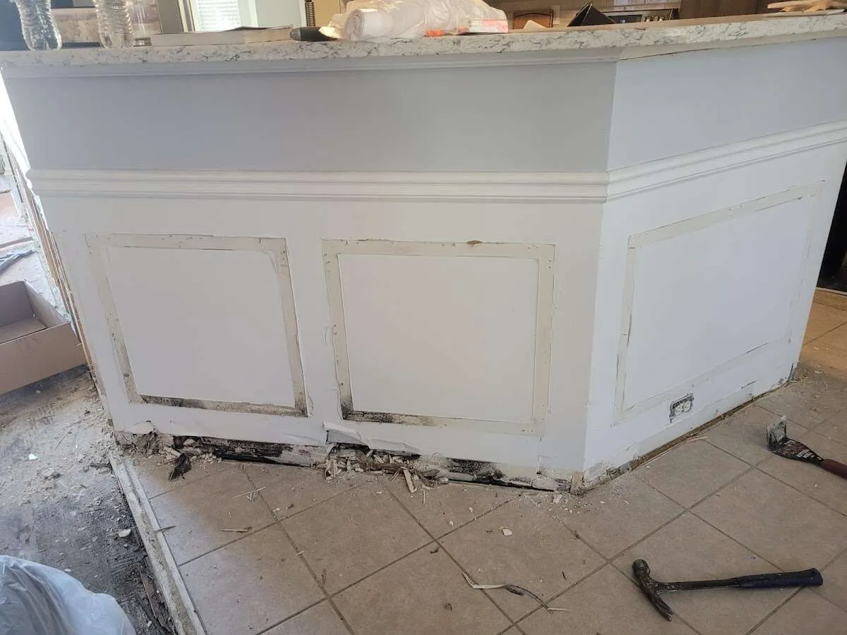 Water damage and mold on kitchen during Burst Pipe Cleanup in Dartmouth